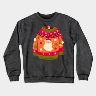Cute Christmas sweater with Santa Claus and pom-poms. Colorful holiday illustration. Crewneck Sweatshirt